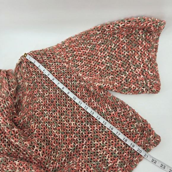 Moth Sweater Large Pink Green Open Weave Chunky Knit Boho Eclectic Anthropologie - Picture 8 of 8